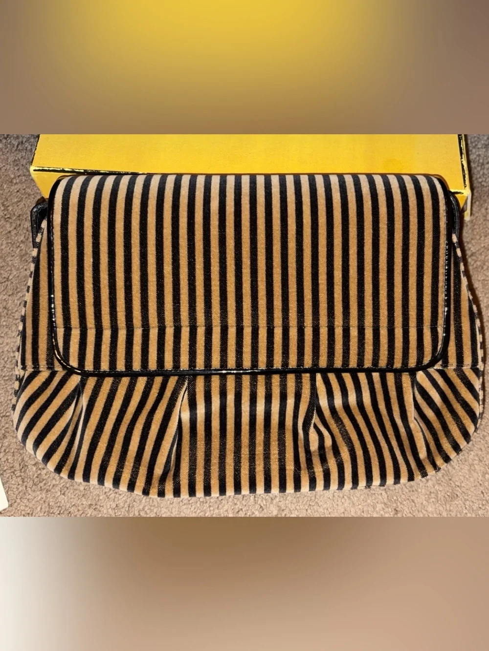 FENDI Striped Velvet B Bis Baguette Leopard Calf Hair, Black Patent Leather rare